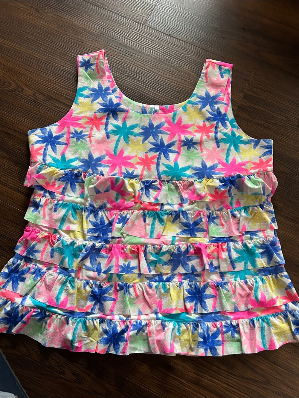 Lulu-B Girls' Neon Floral Ruffle Tank Top - Pink Blue Yellow Green